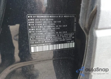 2023 Volkswagen Tiguan 2.0T S z USA, uszkodzony, nr VIN 3VVRB7AX8PM070778